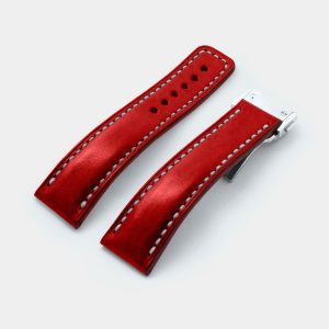 Ремешок для часов кожаный красный с застежкой автомат бабочка клипса