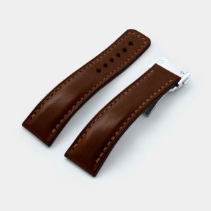 Ремешок для часов кожаный темно-коричневый с застежкой автомат бабочка клипса