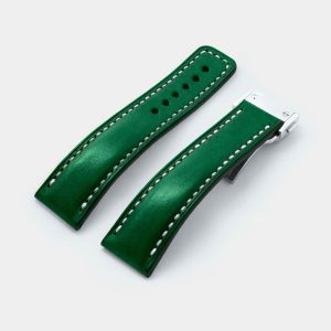 Ремешок для часов кожаный зеленый с застежкой автомат бабочка клипса