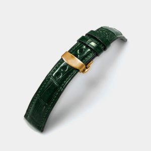 Ремешок для часов из натуральной кожи крокодила с застежкой-бабочкой зеленый