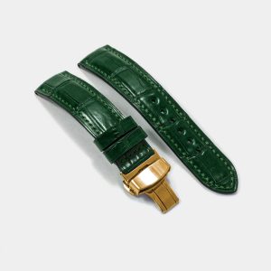 Ремешок для часов из натуральной кожи крокодила с застежкой-бабочкой зеленый