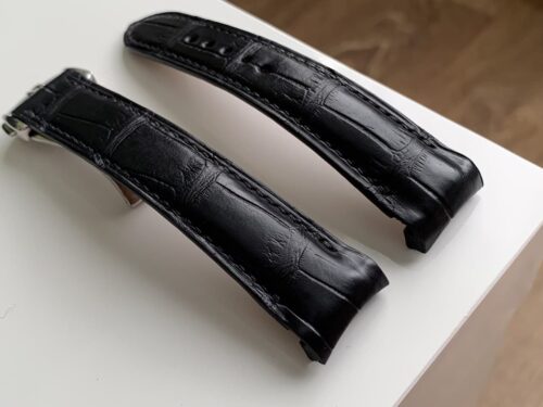 Ремешок из натуральной кожи крокодила черного цвета для часов Omega