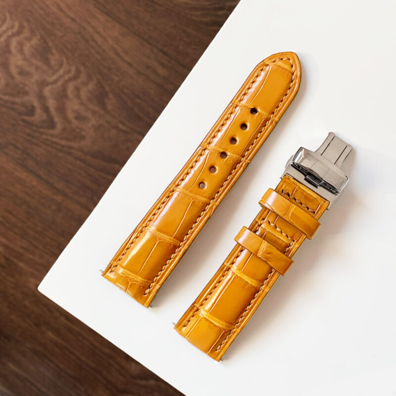 Ремешок для часов из натуральной кожи крокодила желтого цвета с застежкой-бабочкой